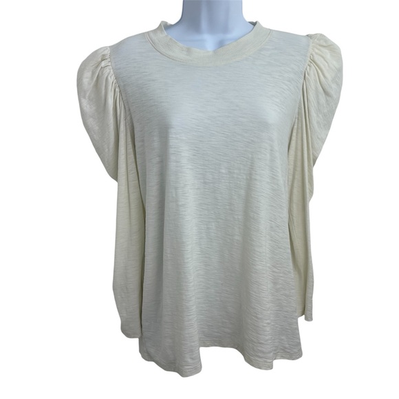 Nation LTD Zeta Top in Cream  100%  Pima Cotton Puff Sleeves Shirt Luxury Sz XL - Picture 2 of 12